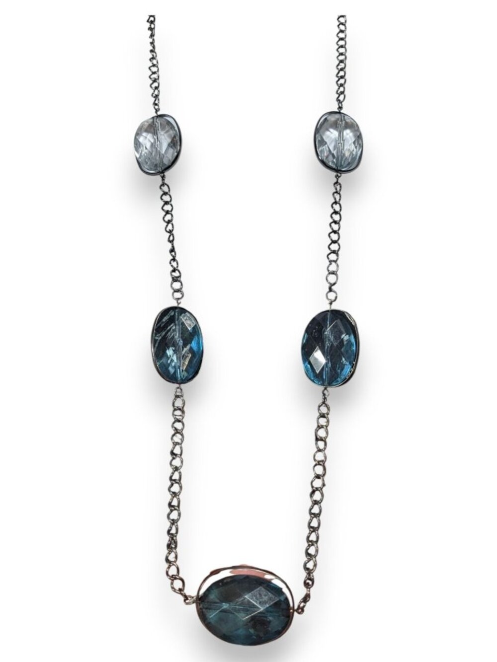 Whimsigoth Glam Acrylic Blue Clear Station Necklace 34 Inch Adjustable